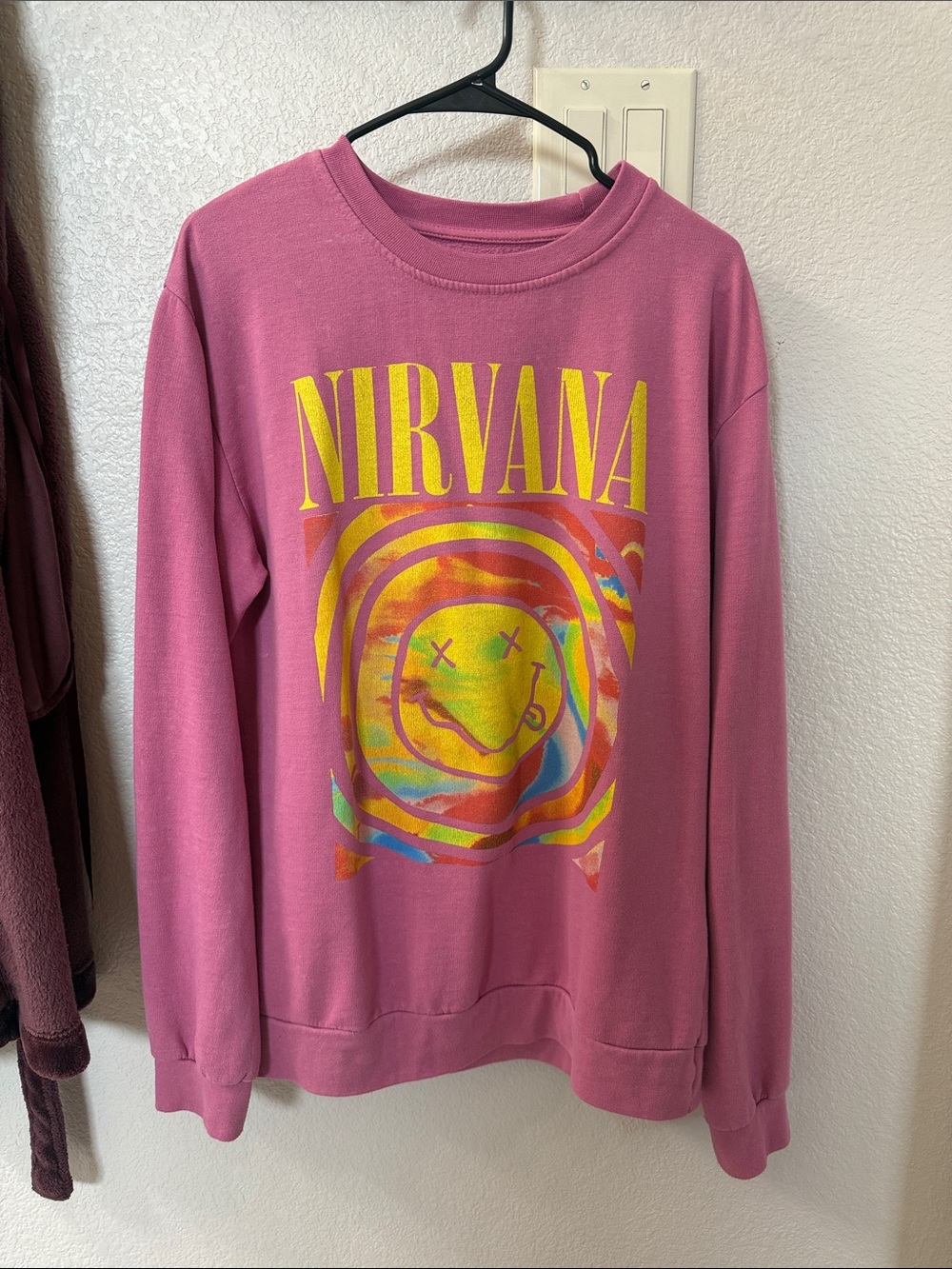NIRVANA Pink Pullover with Multicolor Smiley Graphic